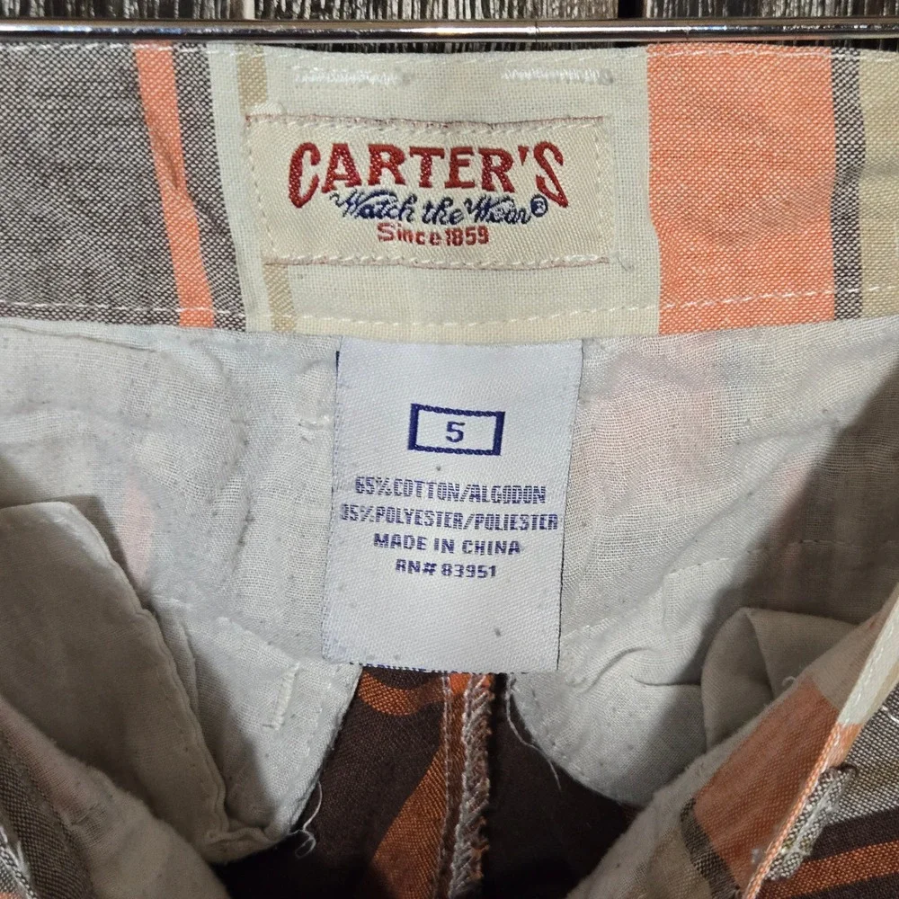 Carters Plaid Cargo Shorts Orange Brown‎ Beige Kids Size 5 Cotton Blend